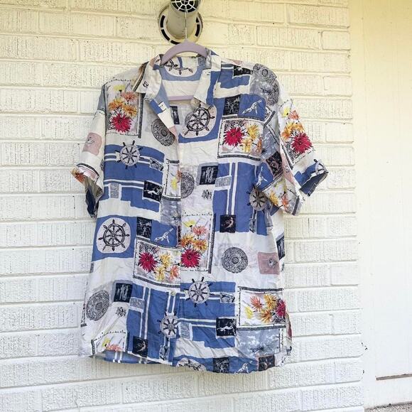 Vintage 80's / 90's Euro Silk Printed Button-Up - Picture 1 of 4